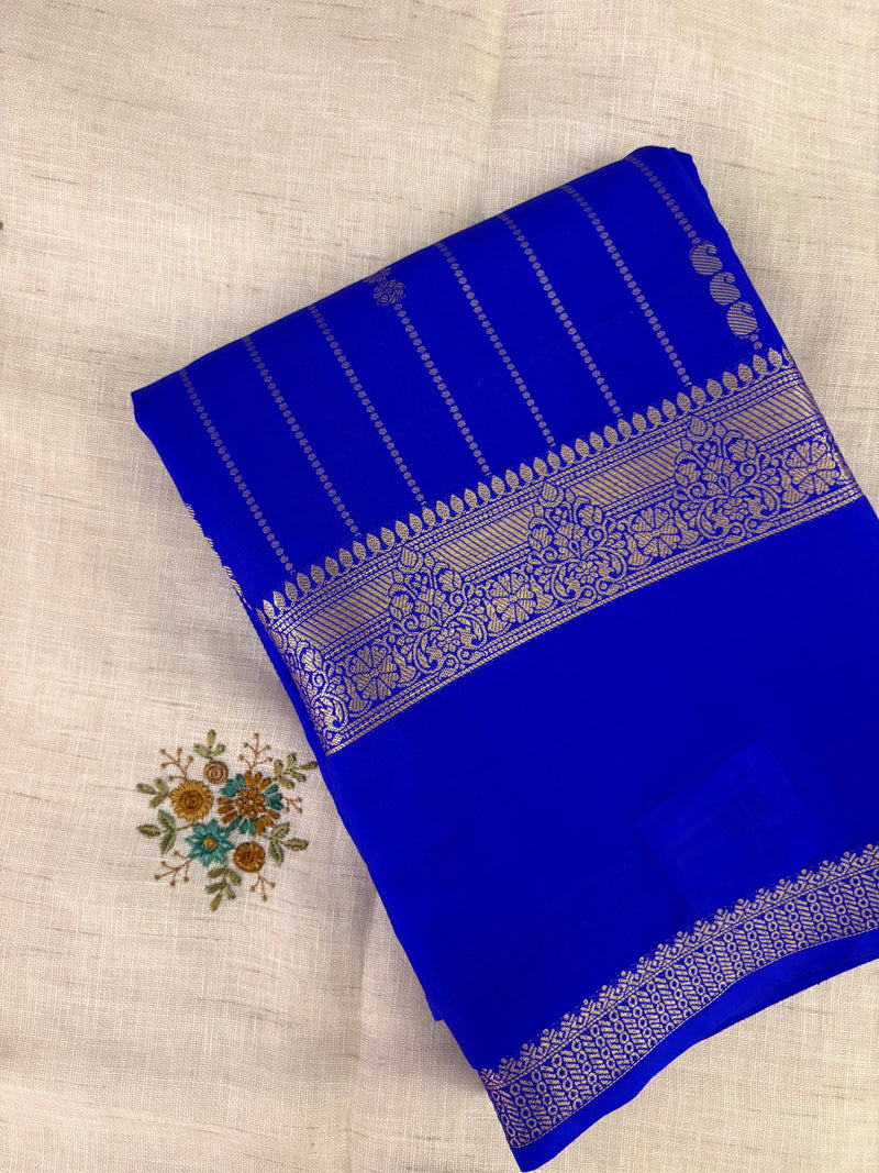 SEMI CREPE SILK SAREE-ROYAL BLUE J211
