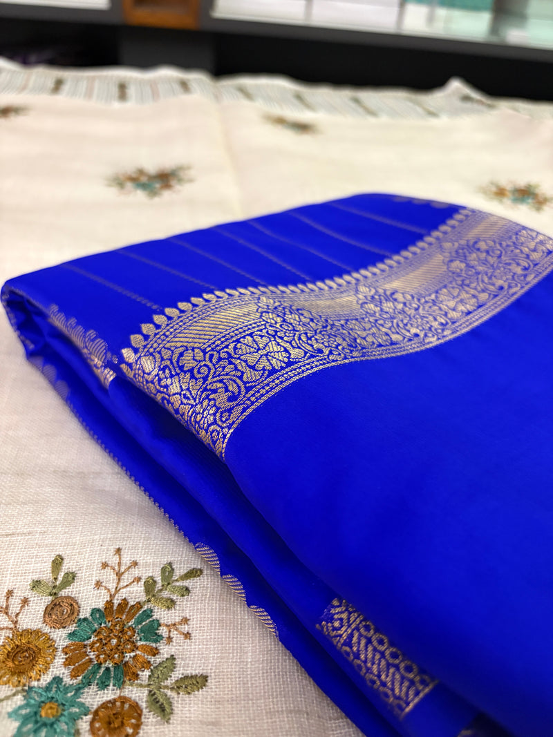 SEMI CREPE SILK SAREE-ROYAL BLUE J211