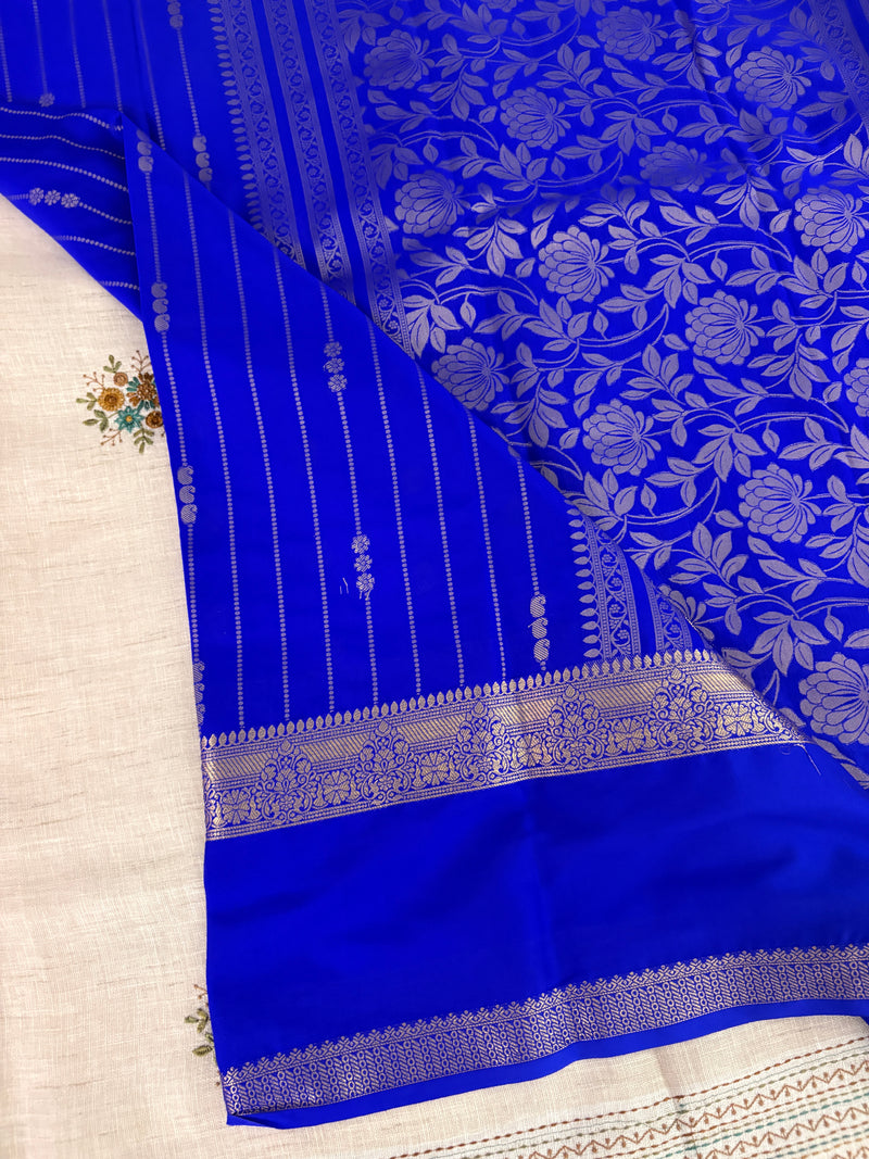 SEMI CREPE SILK SAREE-ROYAL BLUE J211