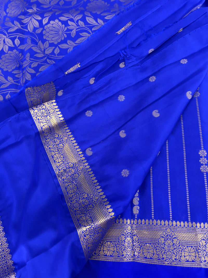 SEMI CREPE SILK SAREE-ROYAL BLUE J211
