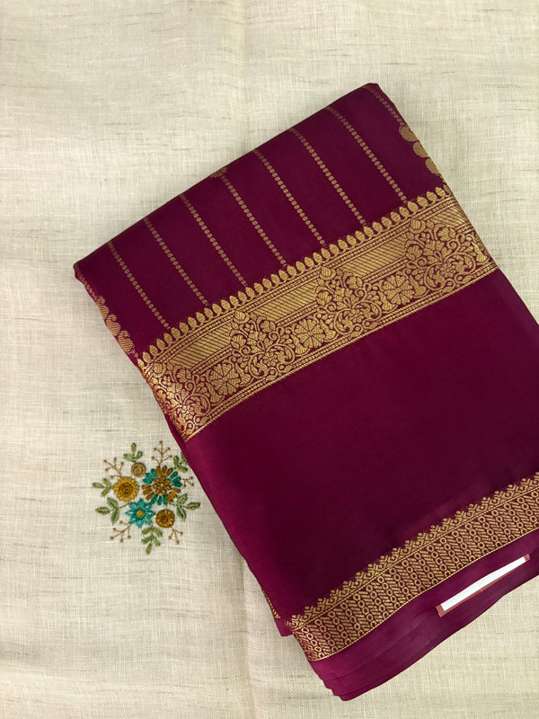 SEMI CREPE SILK SAREE-WINE J211
