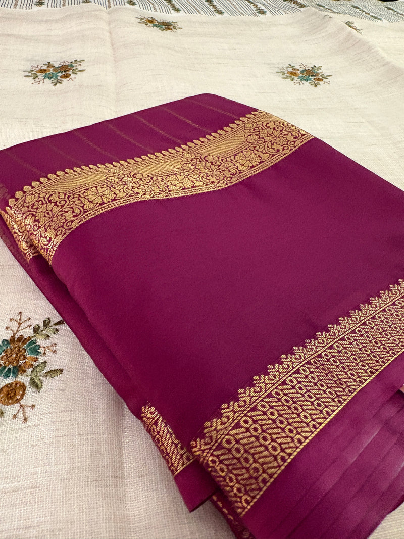 SEMI CREPE SILK SAREE-WINE J211