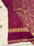 SEMI CREPE SILK SAREE-WINE J211