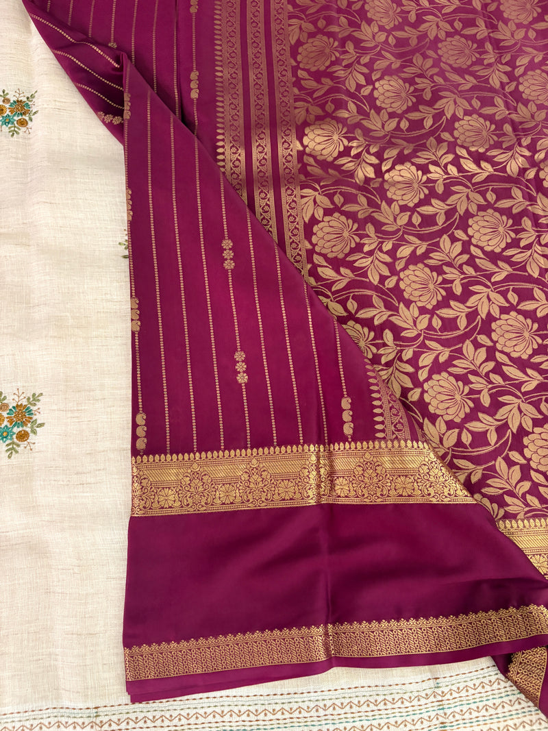 SEMI CREPE SILK SAREE-WINE J211