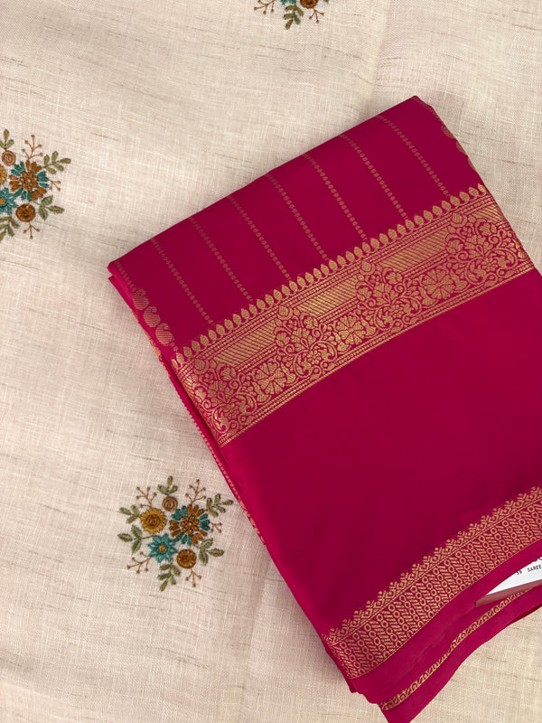 SEMI CREPE SILK SAREE-RANI PINK J211