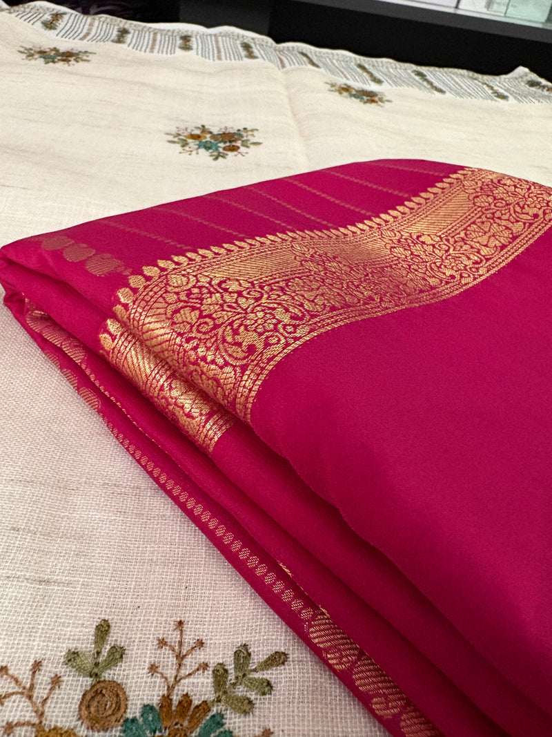 SEMI CREPE SILK SAREE-RANI PINK J211
