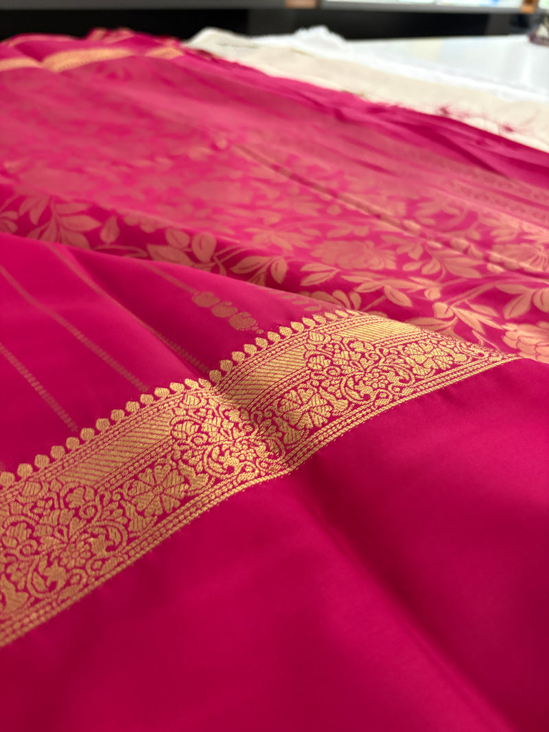 SEMI CREPE SILK SAREE-RANI PINK J211