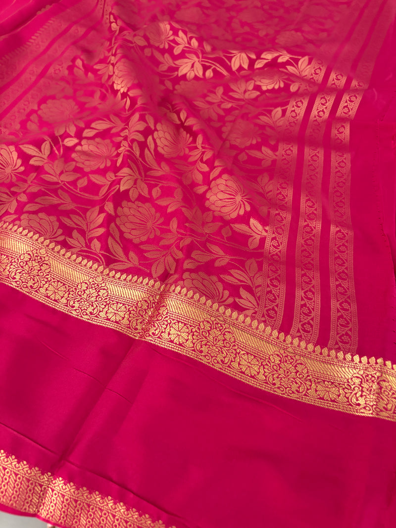 SEMI CREPE SILK SAREE-RANI PINK J211