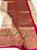 Beige Pink Raw Silk Paithani Border Designer Saree - JU17