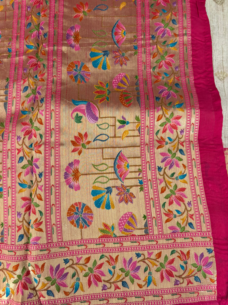 Beige Pink Raw Silk Paithani Border Designer Saree - JU17