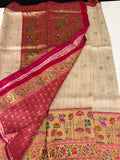 Beige Pink Raw Silk Paithani Border Designer Saree - JU17