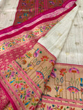 Beige Pink Raw Silk Paithani Border Designer Saree - JU17