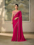 Rani Pink Shining Georgette Saree with Embroidered Border PARTY