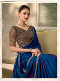 Electric Blue Satin Silk Saree with Embroidered Border PARTY