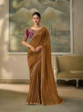 Golden Chickoo Georgette Saree with Embroidered Border PARTY