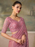 Shimmer Pink Chiffon Saree with Embroidered Border PARTY