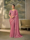 Shimmer Pink Chiffon Saree with Embroidered Border PARTY