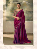 Electric Wine Satin Silk Saree with Embroidered Border PARTY