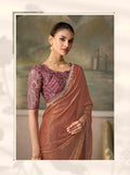 Golden Chickoo Georgette Saree with Tussar Work Blouse PARTY