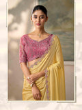 Shimmer Rich Yellow Chiffon Saree with Embroidered Border PARTY