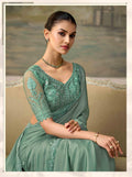 Shimmer Pista Green Chiffon Saree with Embroidered Border PARTY
