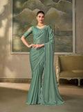 Shimmer Pista Green Chiffon Saree with Embroidered Border PARTY