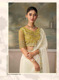 Ivory Chiffon Saree with Silver Embroidered Border PARTY