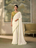 Ivory Chiffon Saree with Silver Embroidered Border PARTY