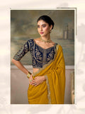 Olive Yellow Georgette Saree with Embroidered Border PARTY