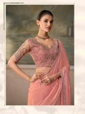 Peach Pink Crushed Tissue Saree with Embroidered Border PARTY