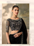 Jet Black Chiffon Saree with Embroidered Border PARTY