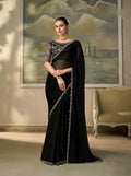 Jet Black Chiffon Saree with Embroidered Border PARTY