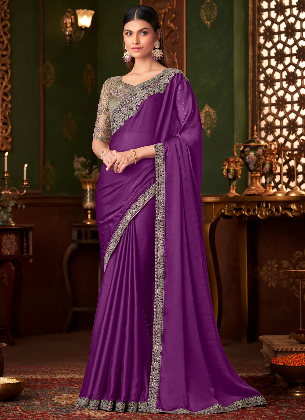 Purple Chiffon Georgette Designer Party Wear Saree-TFH SW 1407