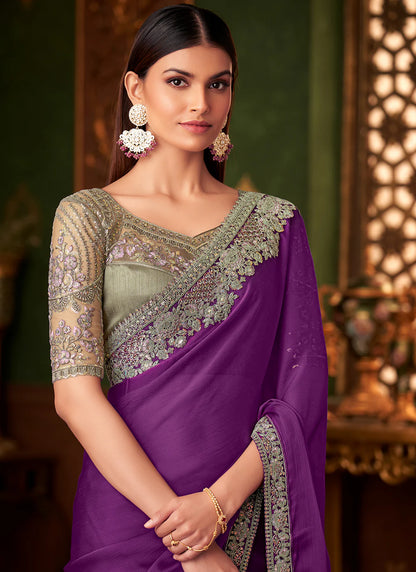 Purple Chiffon Georgette Designer Party Wear Saree-TFH SW 1407