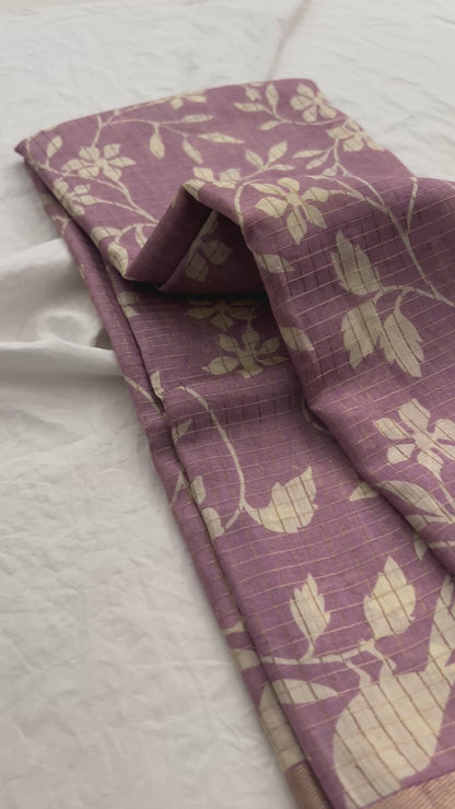 Pastel lavender chiffon viscose checks saree-Jan3