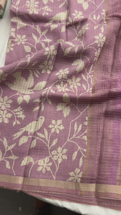 Pastel lavender chiffon viscose checks saree-Jan3