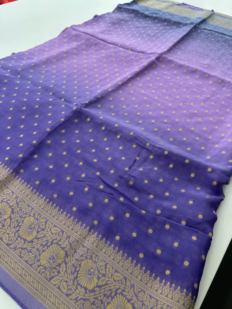 Greyish Purple Shaded Georgette Designer Saree with Small Gold Butta JU24