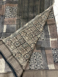 Abstract Square Box Print Chander Mul Saree - Black Brown JU25