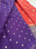 Orange into Purple Viscose Checks Saree with Peacock Butta SALE