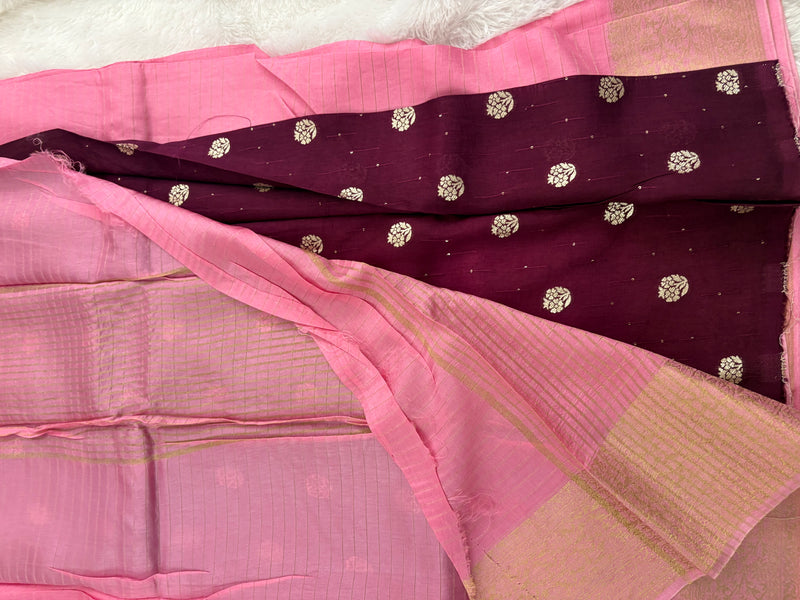 Baby Pink x Brown Viscose Stripe Pattern Saree SALE
