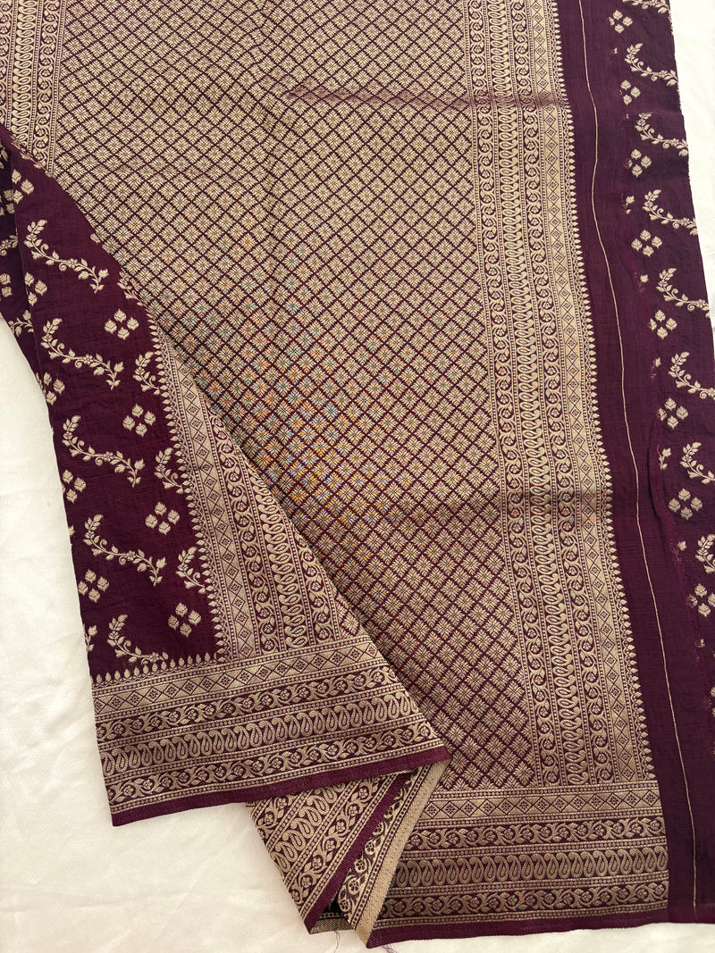 Wine Heritage Linen Designer Saree with Butta Design