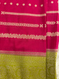 Pink x Green Viscose Silk Saree with Lines and Butta Pattern SALE