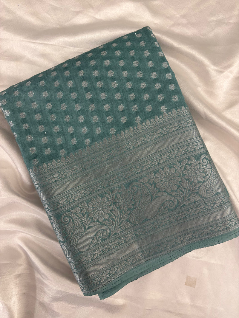 SAMITA - Pastel Green Silver Butta Soft Silk Designer Saree