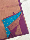 Purple x Rama Blue Soft Cotton Designer Saree with Box Pattern and Zari