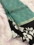 Pista Green x Black Assam Silk Saree with Floral Border and Striped Pallu SALE