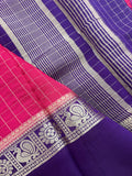 Pink x Purple Chex Pattern Assam Silk Saree with Purple Chex Blouse SALE