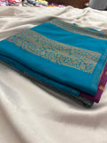 Rama Blue x Purple Soft Cotton Designer Saree with Box Pattern and Zari