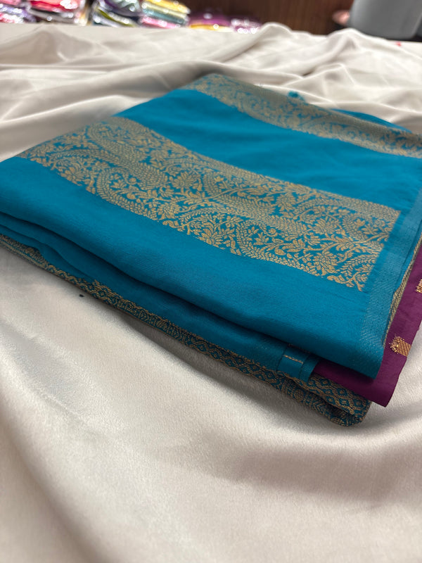 Blue X Purple Soft Cotton Designer Saree with Box Pattern and Zari-AU3-AU3