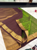 Pure Mix Silk Saree - Olive Green x Brown - JU23