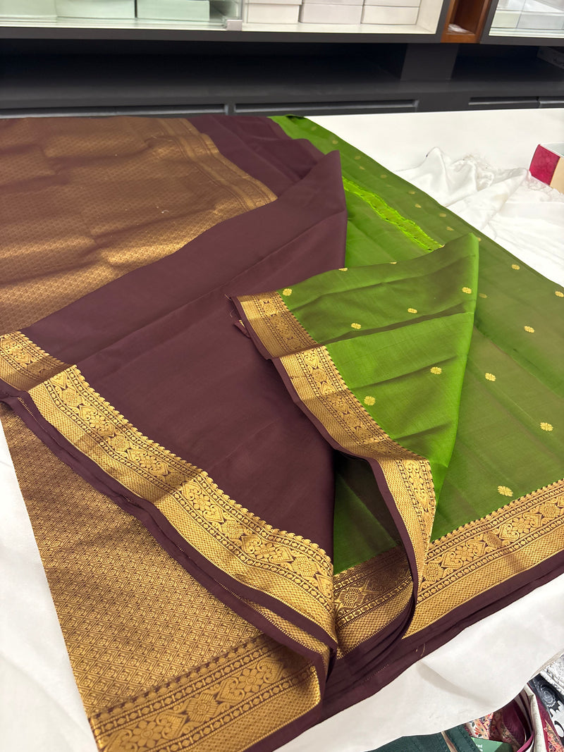 Pure Mix Silk Saree - Olive Green x Brown - JU23